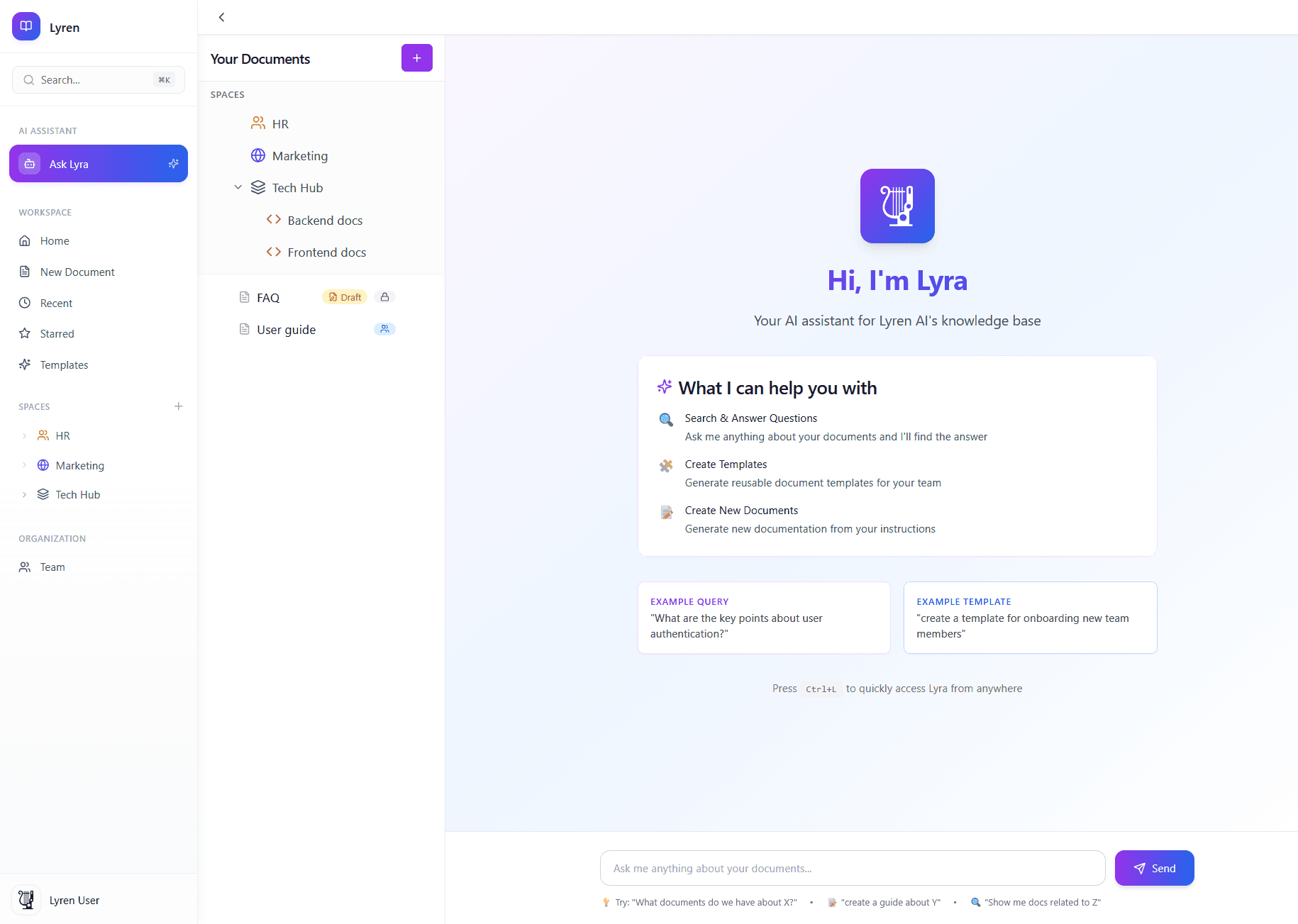 Lyren AI Platform Screenshot - Documentation Dashboard